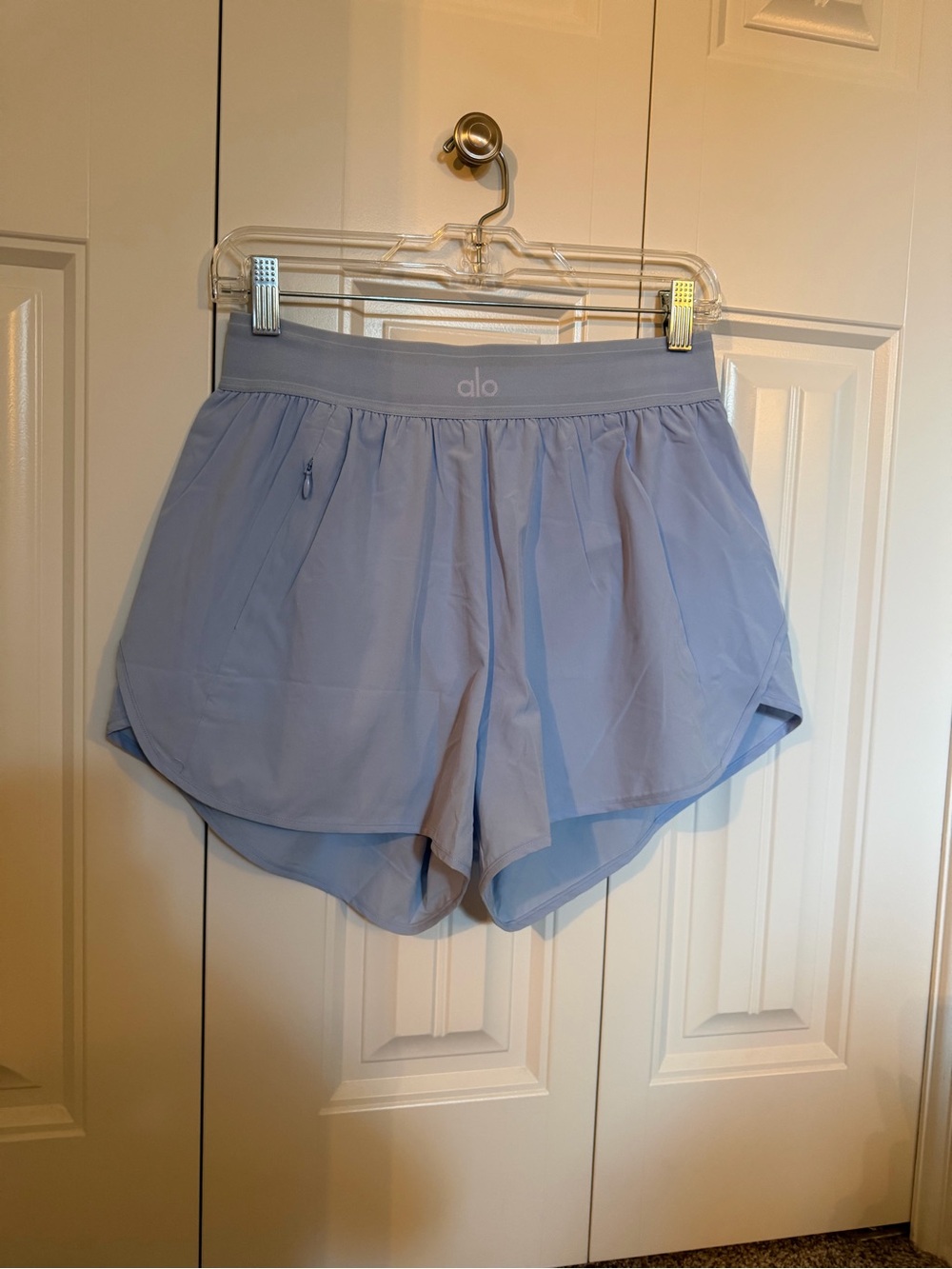 ALO Pale Blue Match Point Shorts with Zip Pocket